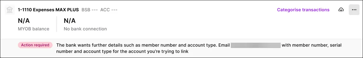 Status of bank feed shows we need you to provide further details