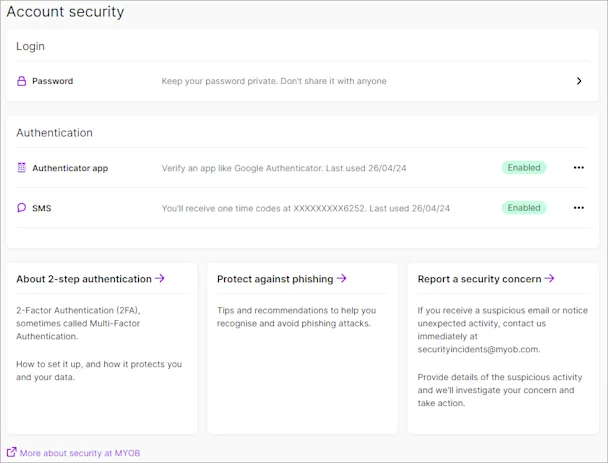 Manage your security in My Account