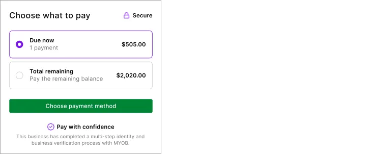 Example payment options in a customer invoice