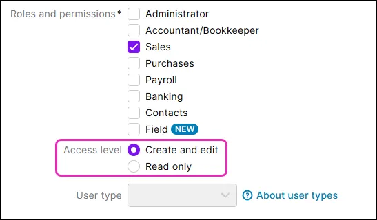 Access level options for some roles
