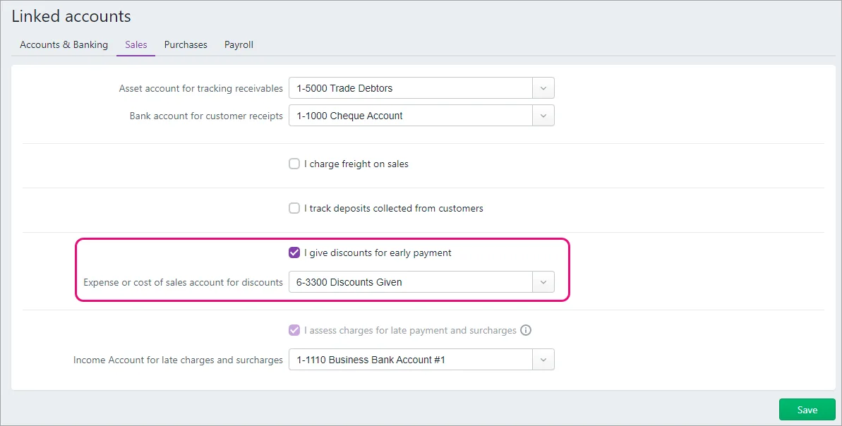 Example linked accounts with discount preference activated
