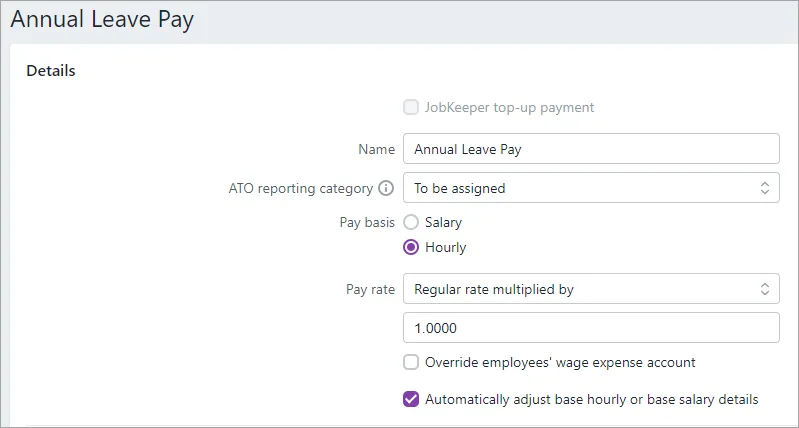 Example annual leave pay item