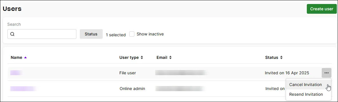 Choose Cancel invitation
