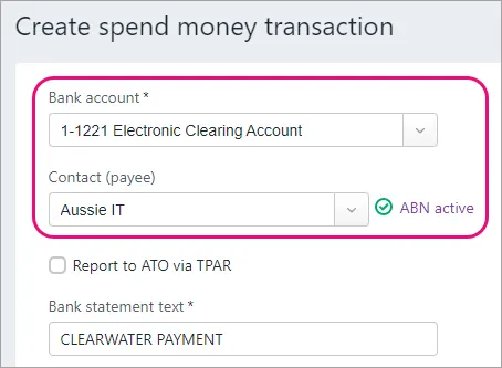 Create spend money transaction page with account and supplier highlighted