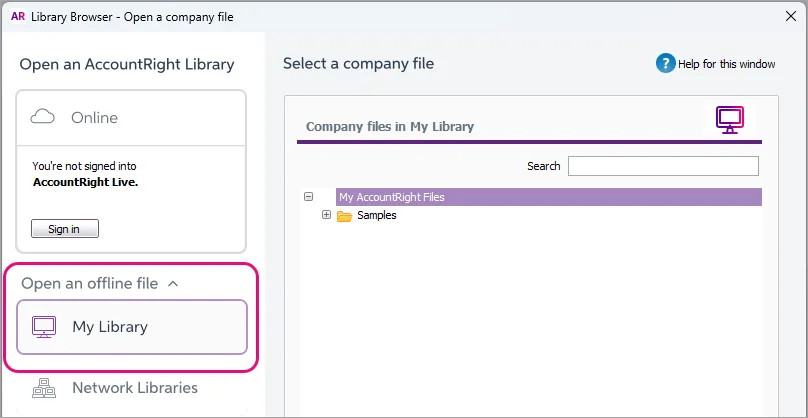 Sample Filing Library Using the sample company file (Clearwater)