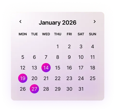 January 2026 EOFY calendar with key tax dates highlighted - 14 January, 19 January, and 27 January