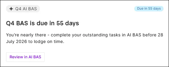 Click Review in AI BAS to go to an AI BAS task