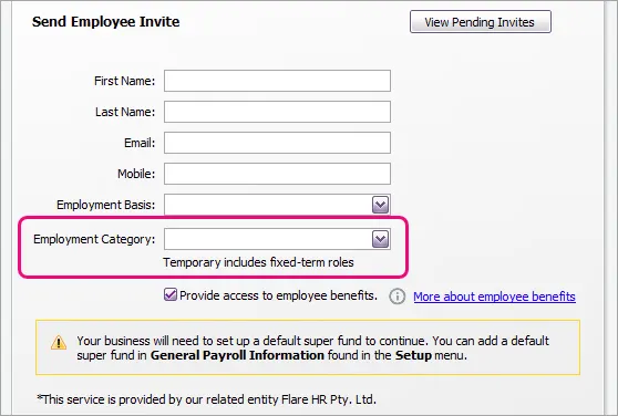 Example employment category field