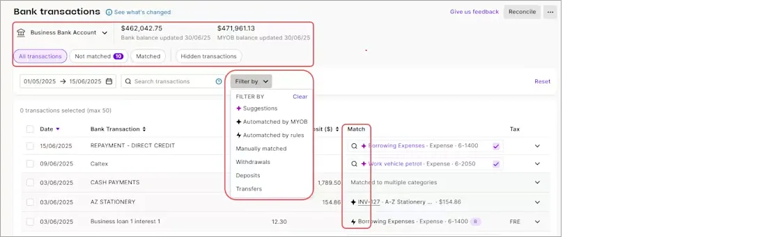 New bank transactions page