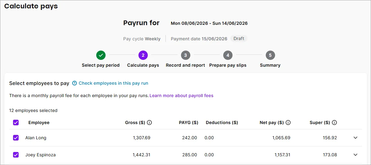 Calculate pays step of the pay run