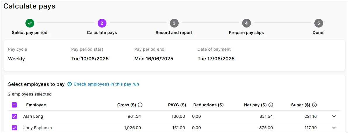 Calculate pays step of the pay run