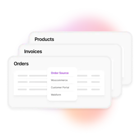 A render of the Tall Emu CRM products, invoices and orders screens.