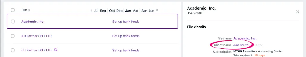 Linking an online file to a client