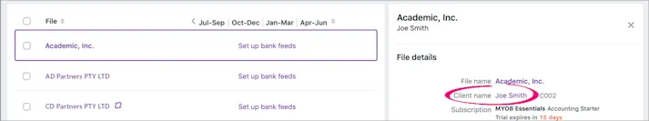 Linking an online file to a client
