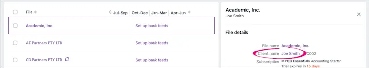 Linking an online file to a client