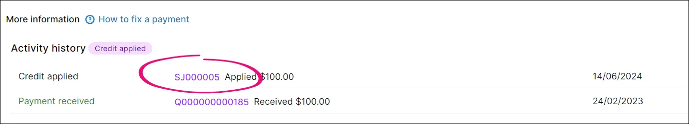 Credit reference number highlighted