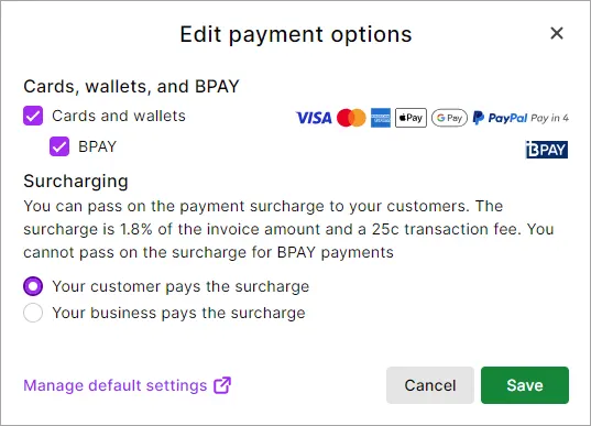 Edit payment options example