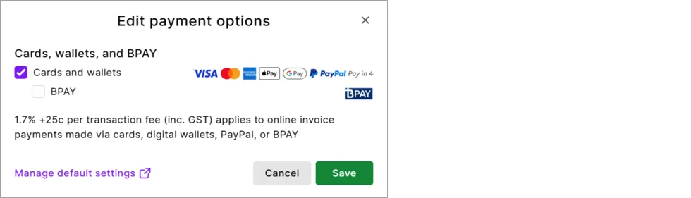Edit payment options example