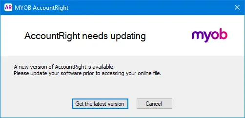 AccountRight needs updating message