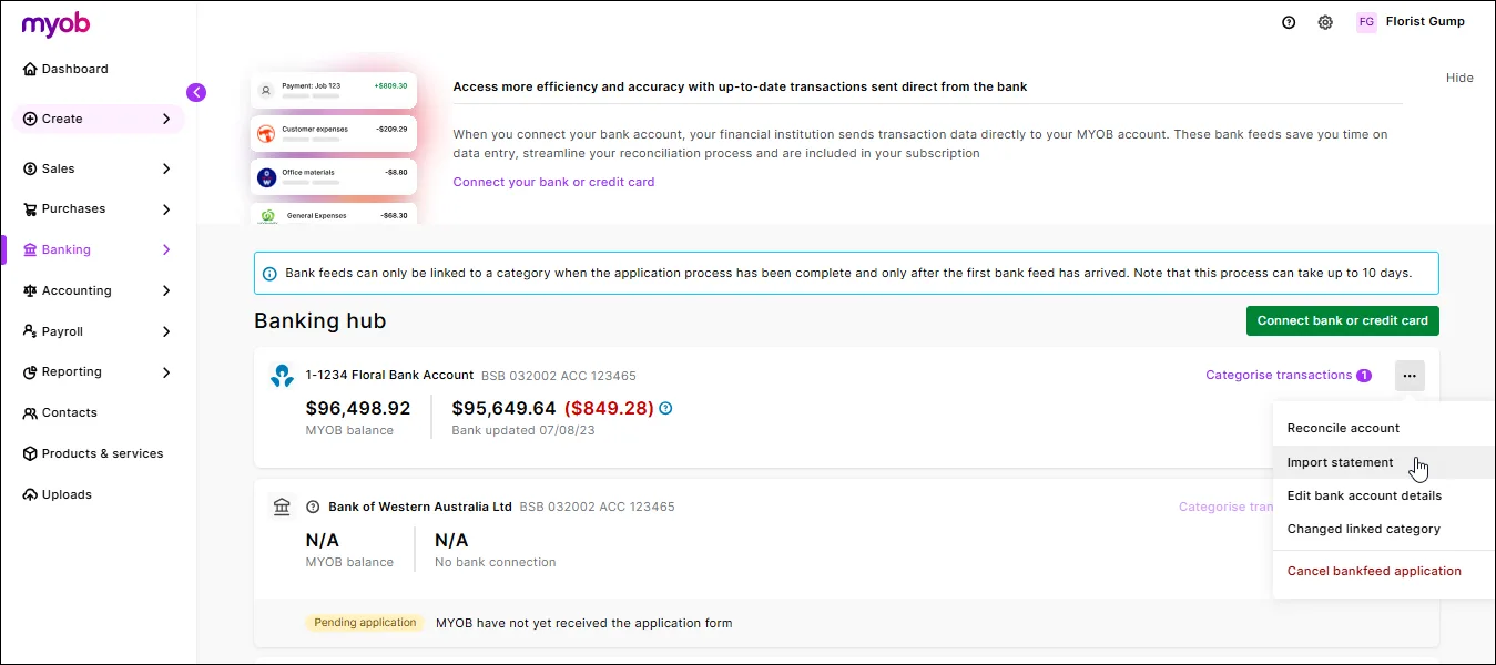 Import statement menu option