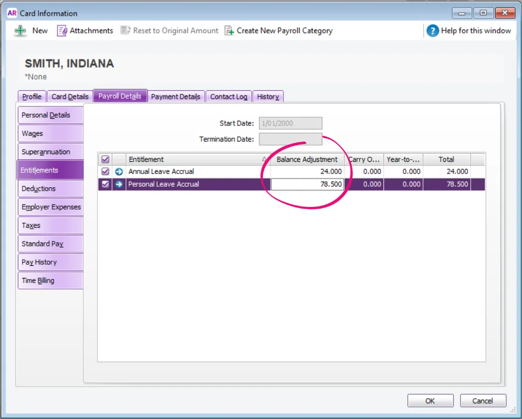 Balance adjustment fields with values entered