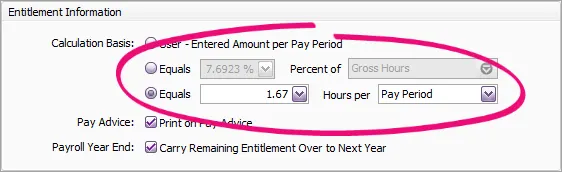 Check the entitlement's Calculation Basis