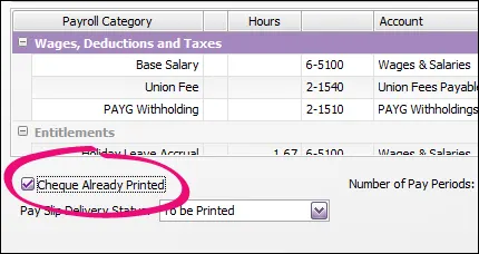 Example pay with Cheque Already Printed option selected