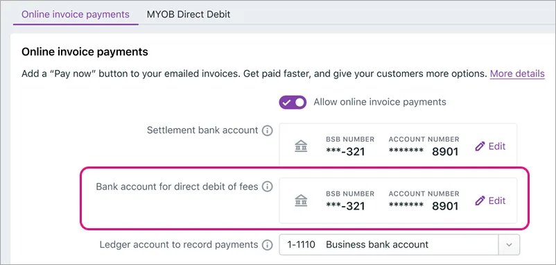 Fee account option highlighted