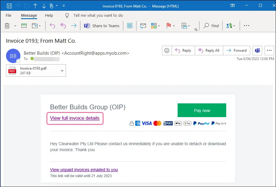 Click View full invoice details