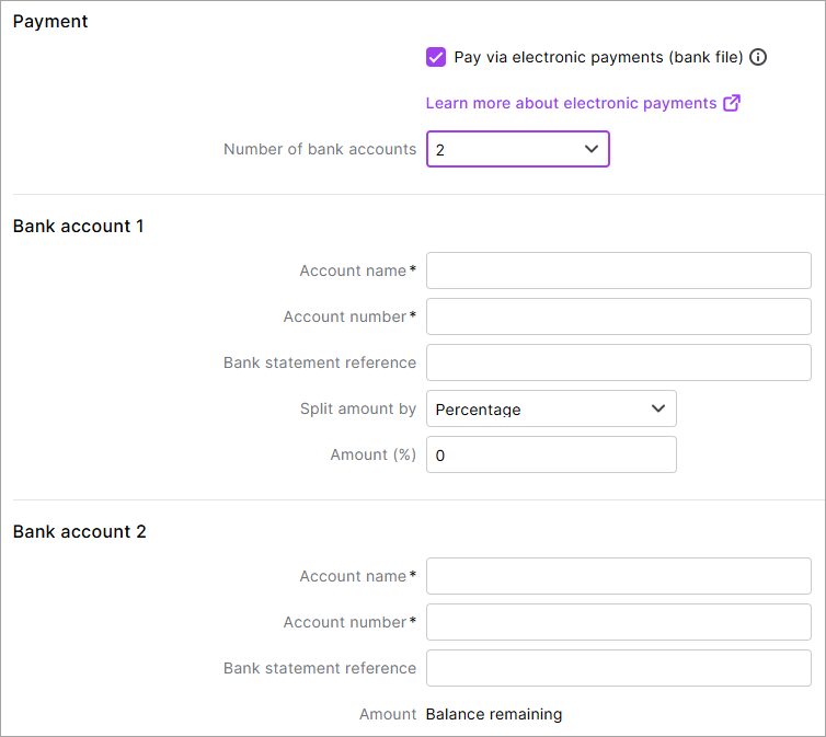 Split a pay between accounts