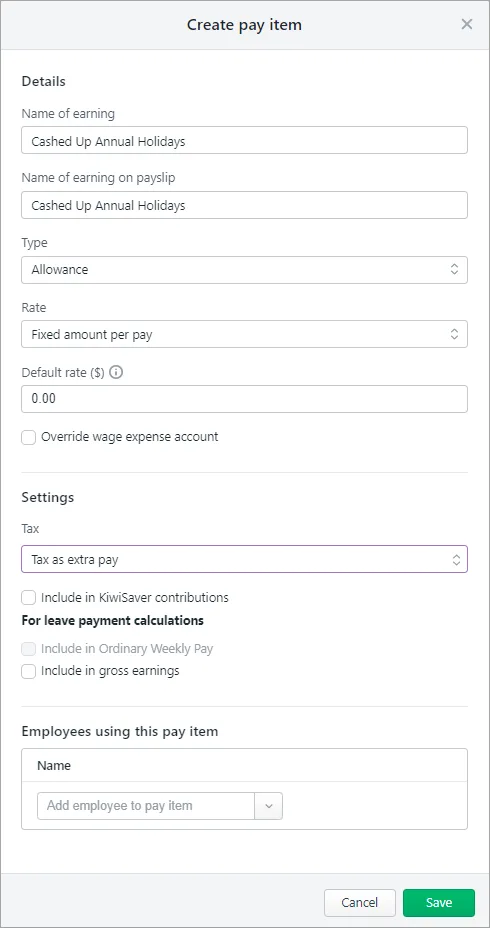 Cashed Up Program Cashing up leave
