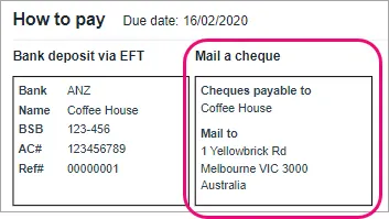 Example mailing details on an invoice