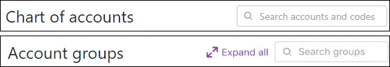 Search box next to the Chart of accounts and Account groups headings
