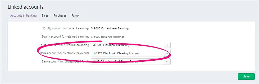 Electronic clearing account chosen