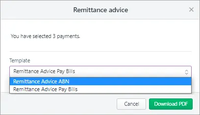 Select a customised AccountRight remittance advice template
