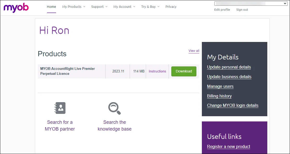 my.MYOB - logged in