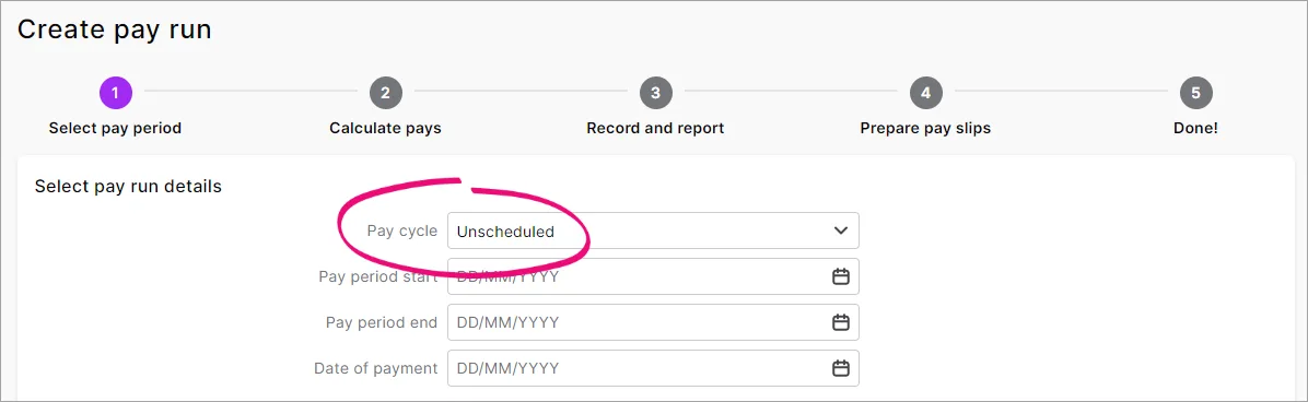 Example pay with unscheduled highlighted