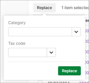 Example selector for choosing the replacement category or tax code