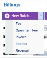 Billings New Batch menu options including Reversal