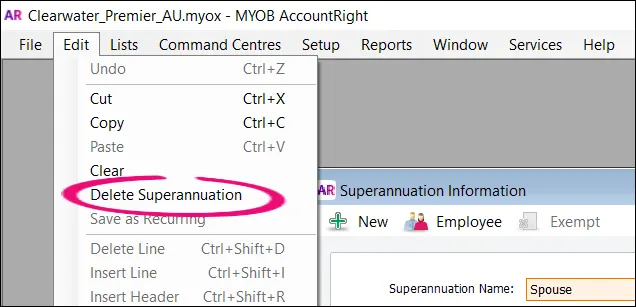 Deleting a superannuation category