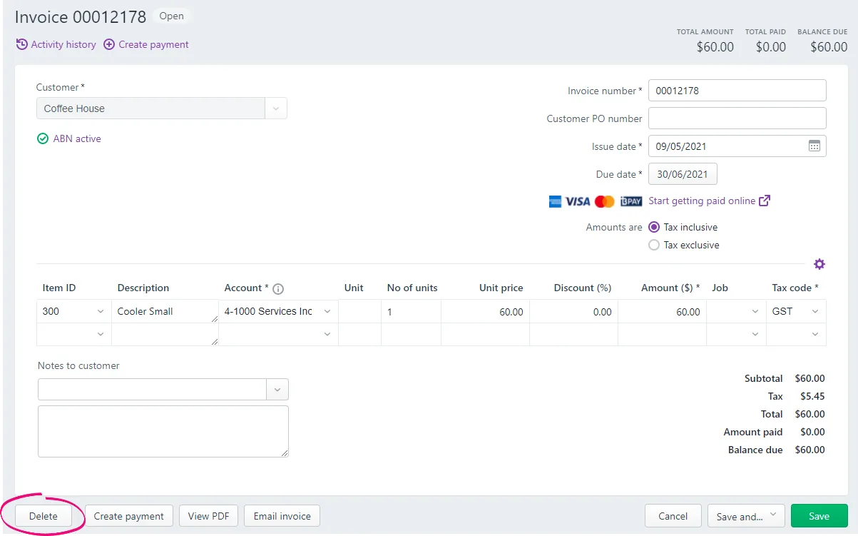 Deleting invoices