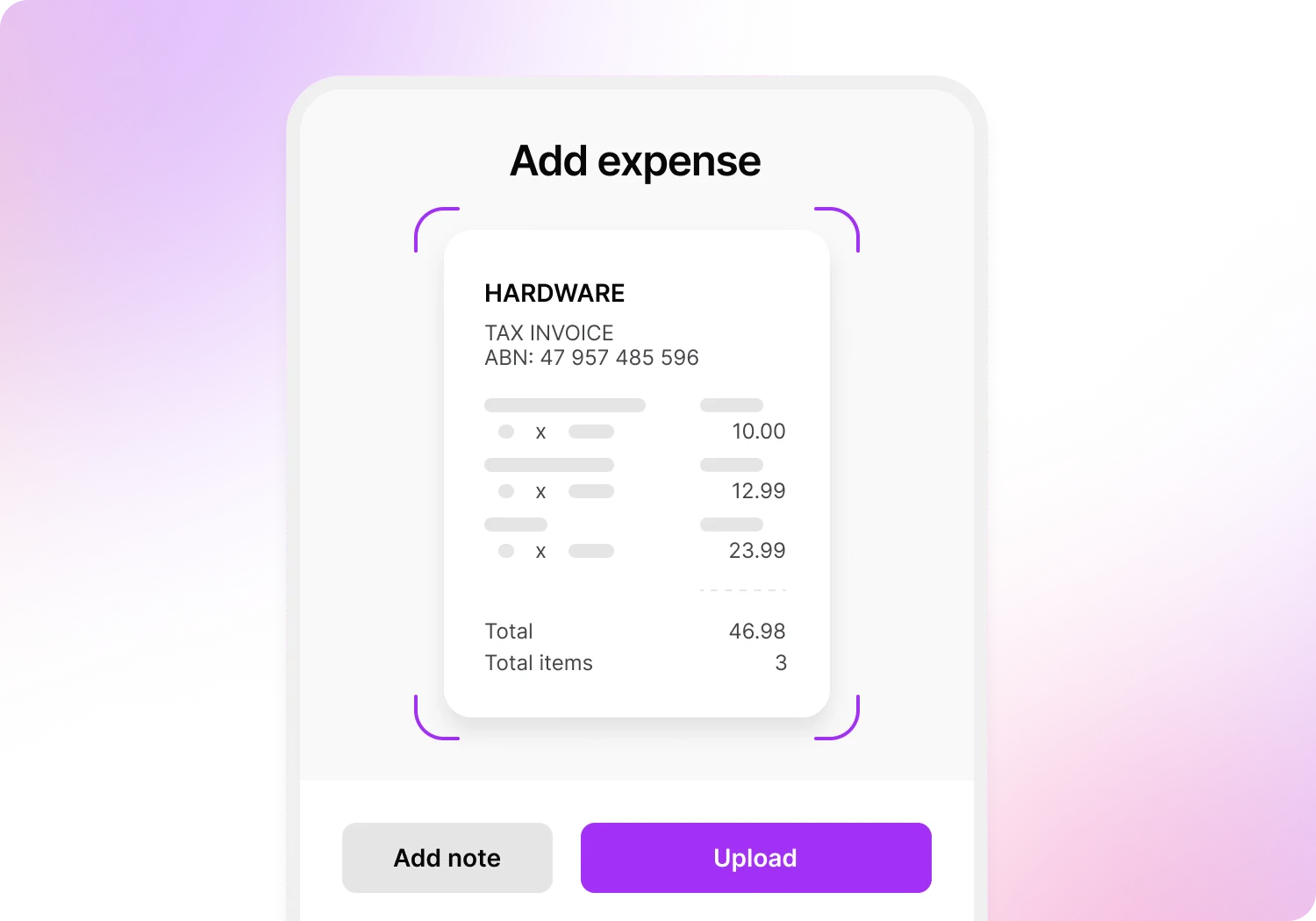 Take a photo of expenses in the MYOB Capture app and upload them directly from your phone.