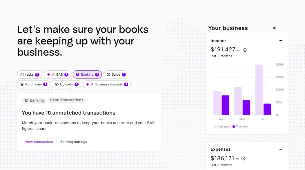 The new Dashboard showing a banking card