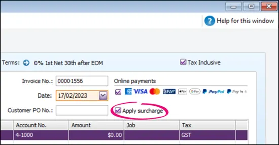 Select the Apply surcharge option