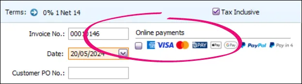 Online payments option deselected
