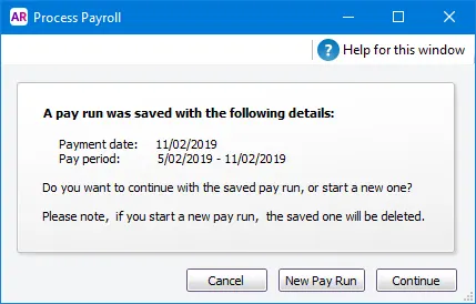 Example prompt to resume pay run