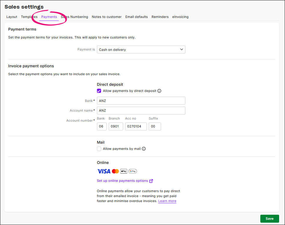 Set up your invoice payment details