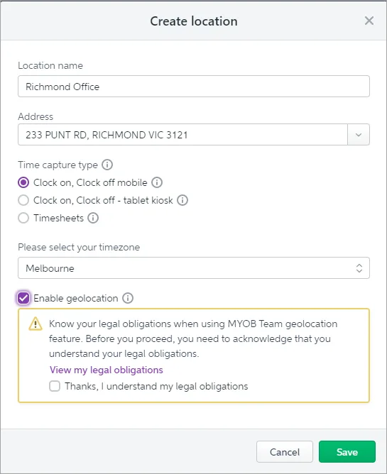 Example location setup