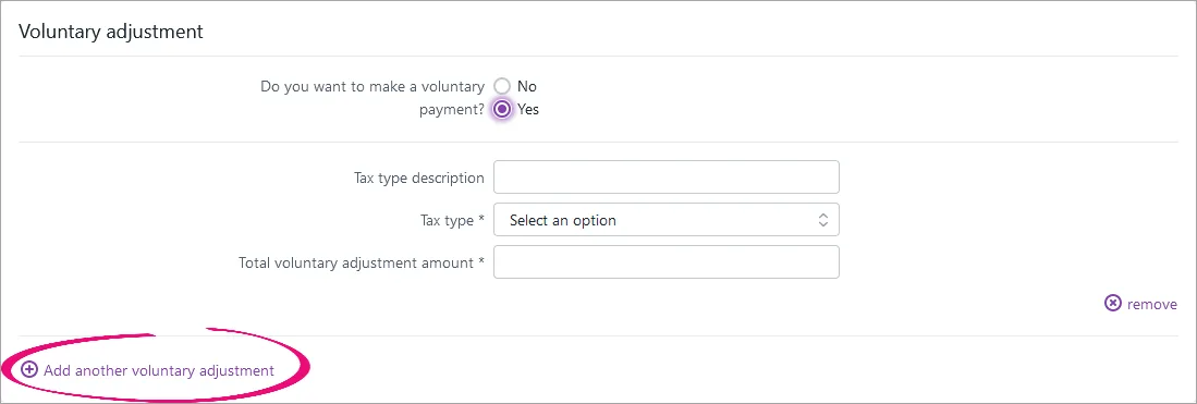 Add another voluntary adjustment option highlighted at the bottom of the Voluntary adjustment section