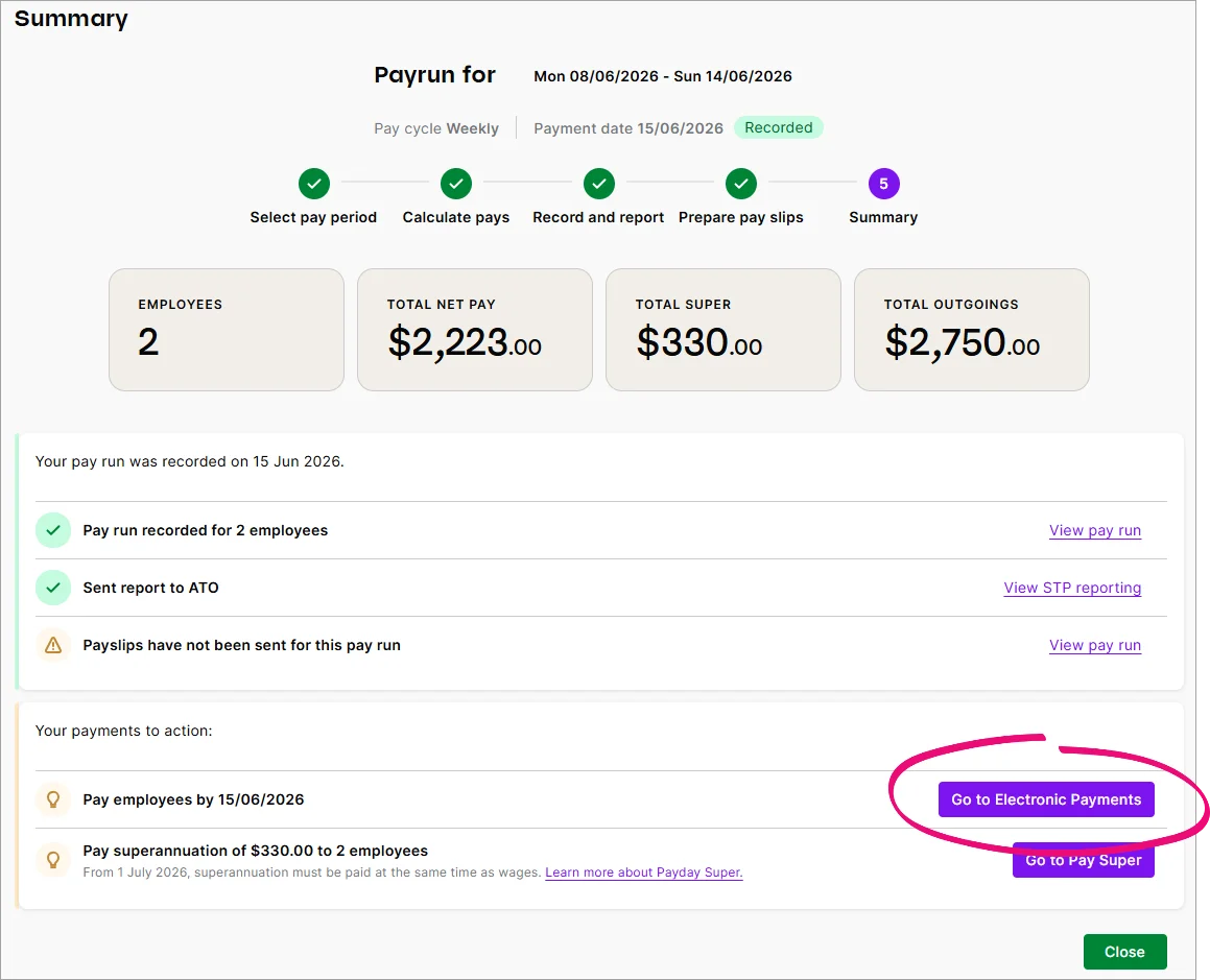Pay employees electronically option